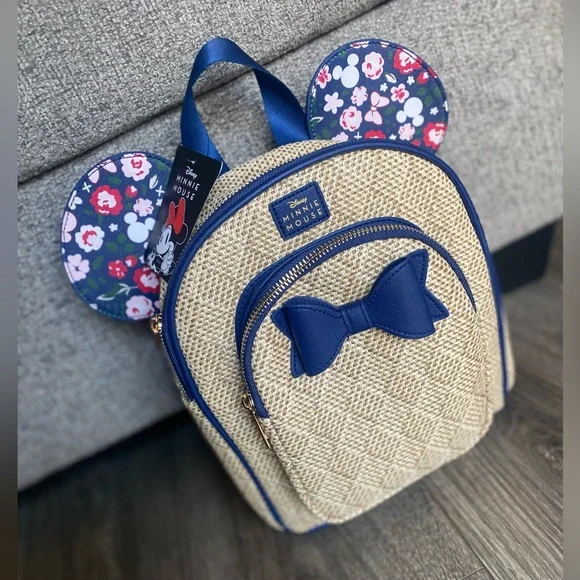 Disney Minnie Mouse mini backpack with two pockets and floral printed ears w/bow - Picture 2 of 14